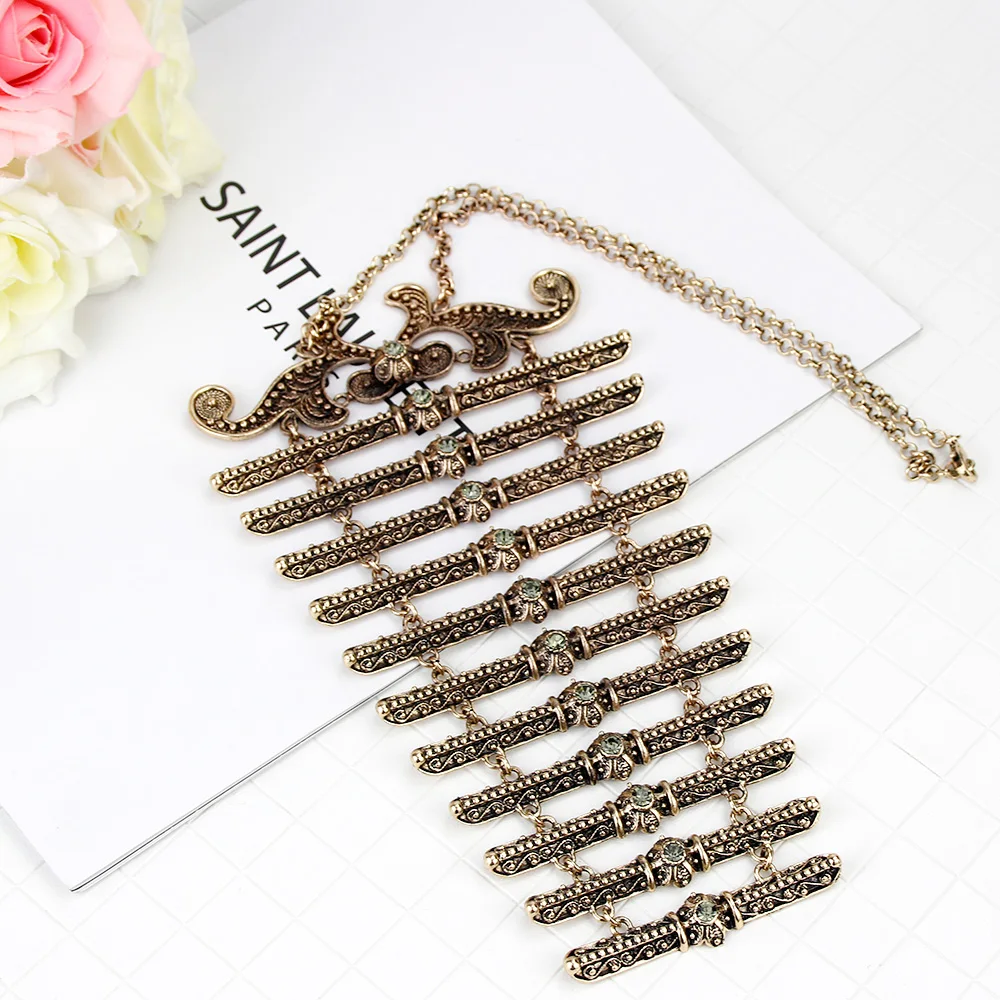 Caucasus Chest Breastplate Bibs Tuekish Women Necklace Retro Gold Color Metal Link Chain Ethinc Dress Jewelry Bridal Gift