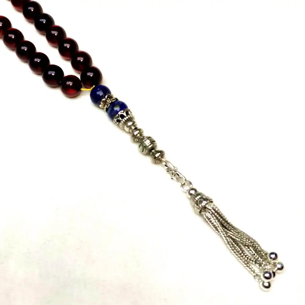 100% Natural Amber Stone 8.5mm+ Maroon Amber Beads Muslim Taisbyha Rosary 925 Silver Accessories Free Shipping