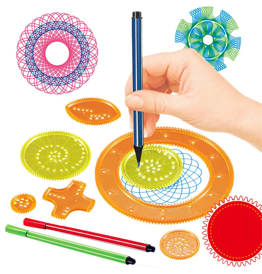 27Pcs/set Spirograph Paint Coloring Accessories Spiral Designs Interlocking Gears Wheels Drawing Educational Toy for Children