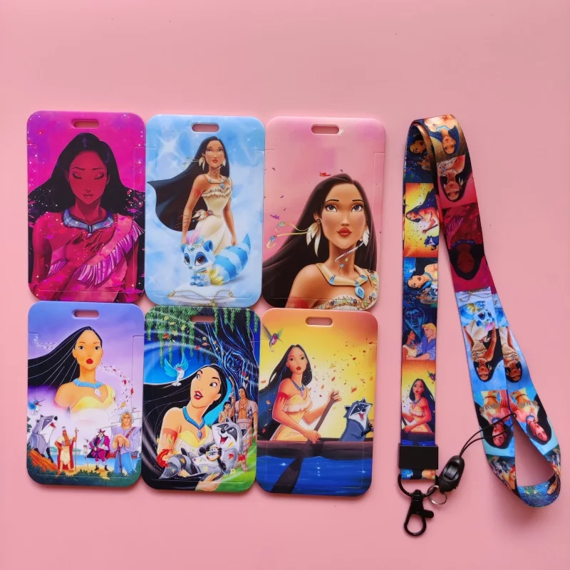 Disney Pocahontas Princess Card Holder Lanyard Keychain Girls Bus Card Case Visit Door Identity Badge Holders Neck Strap