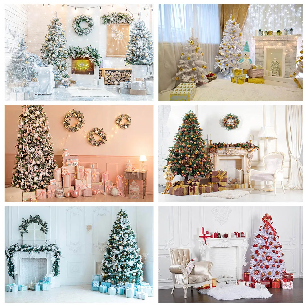 Mocsicka Christmas Living Room Backdrop for Photography Christmas Tree Lights Fireplace Photo Background Photo Studio Photoshoot