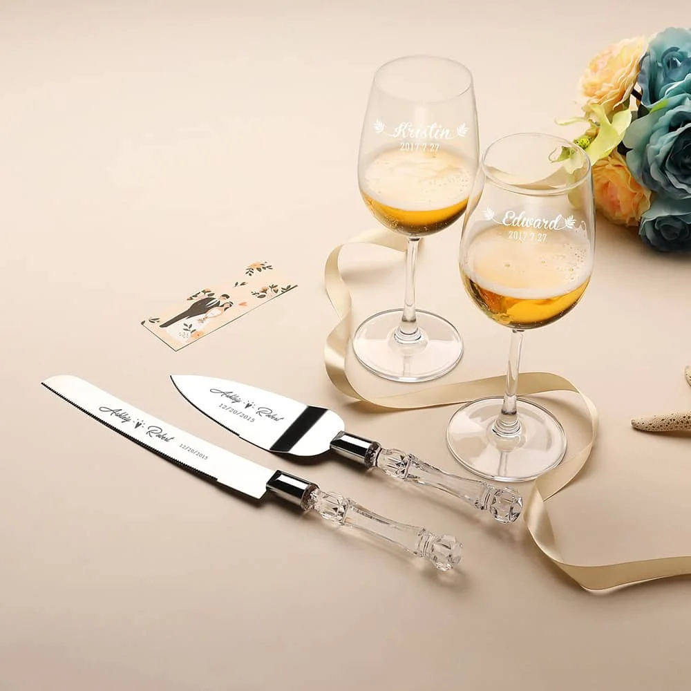 Personalized Wedding Cake Knife Server Set Laser Engraved Transparent Cake Shovel Set Custom Name Wedding Decoration Cake Cutter