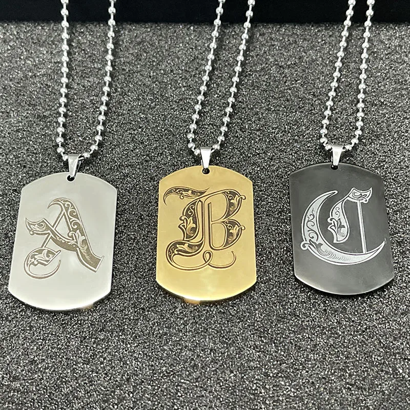 Stainless Steel 26 Letters Initials Signet Silver Gold Color Custom Pendant Necklace Wholesale Dropshipping Men Jewelry Gift