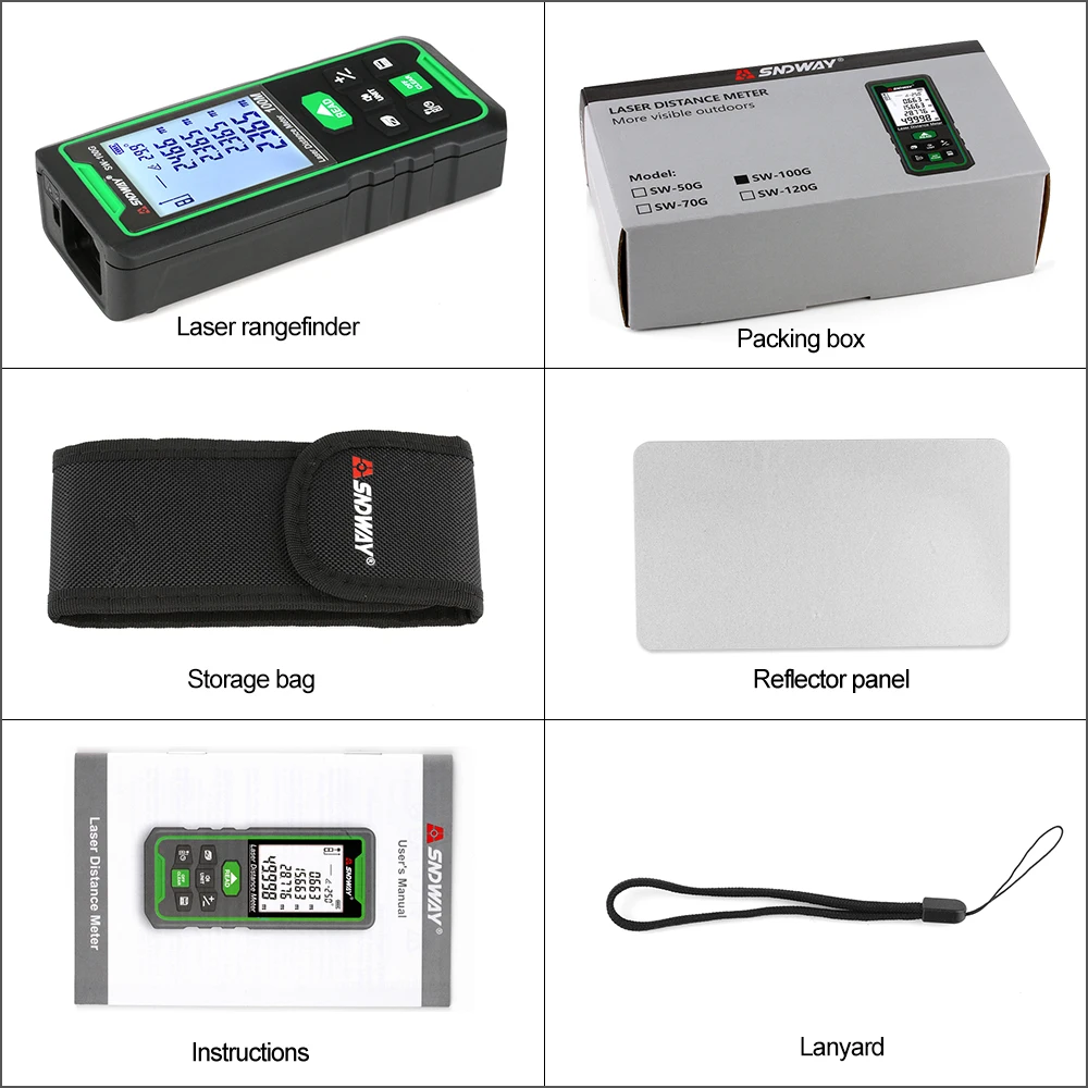 SNDWAY Laser Rangefinder Green Lines Distance Rangefinder Digital Range finder Laser Tape Distance Ruler Sensor Distance Meter