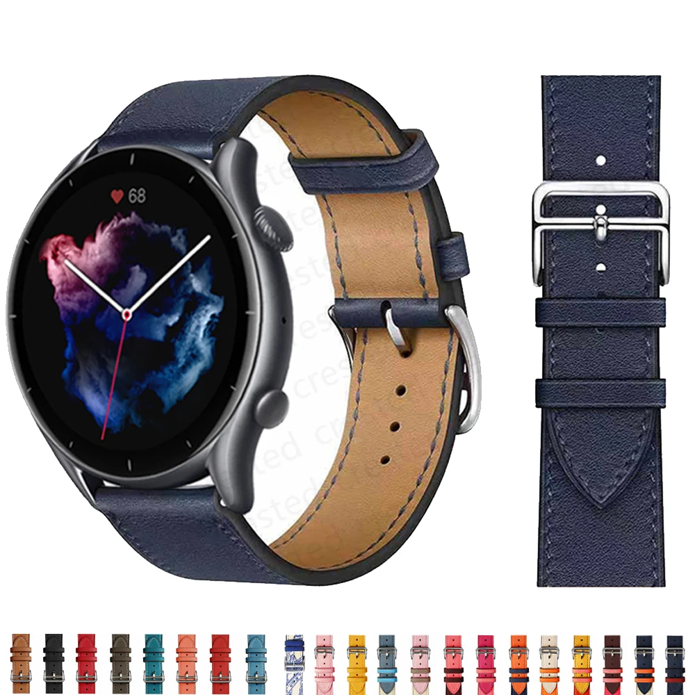 20mm/22mm Leather Strap For Amazfit GTS/4/2/2e/3/GTS2 Mini/GTR/4/3/Pro/GTR2/47mm/42mm/stratos correa Bracelet Amazfit bip band