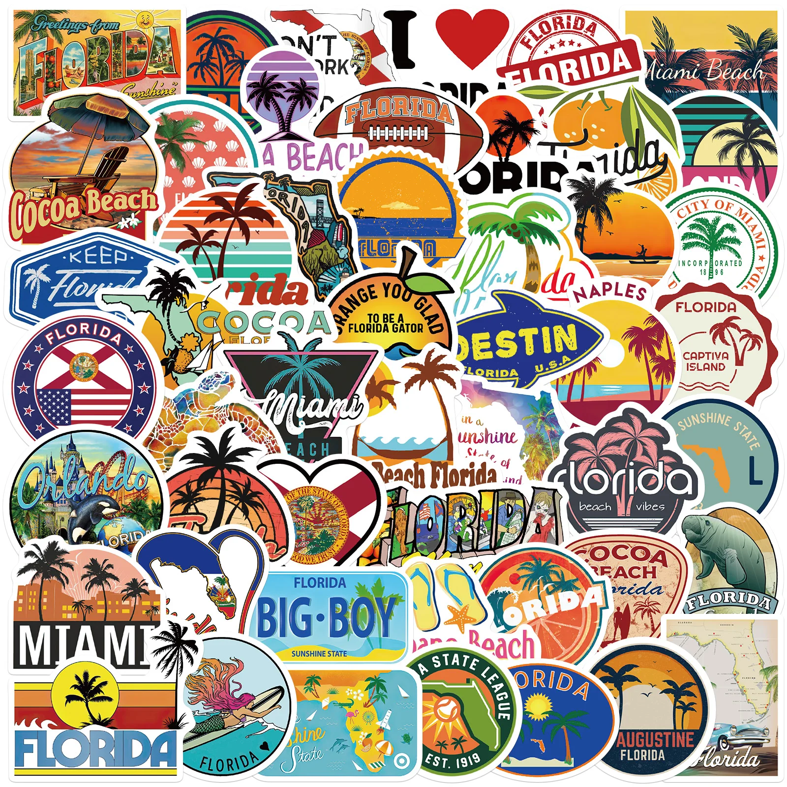 50PCS Florida City Landscape Stickers For Laptop Guitar Luggage Phone Waterproof Graffiti Sticker Decal Kid Toy