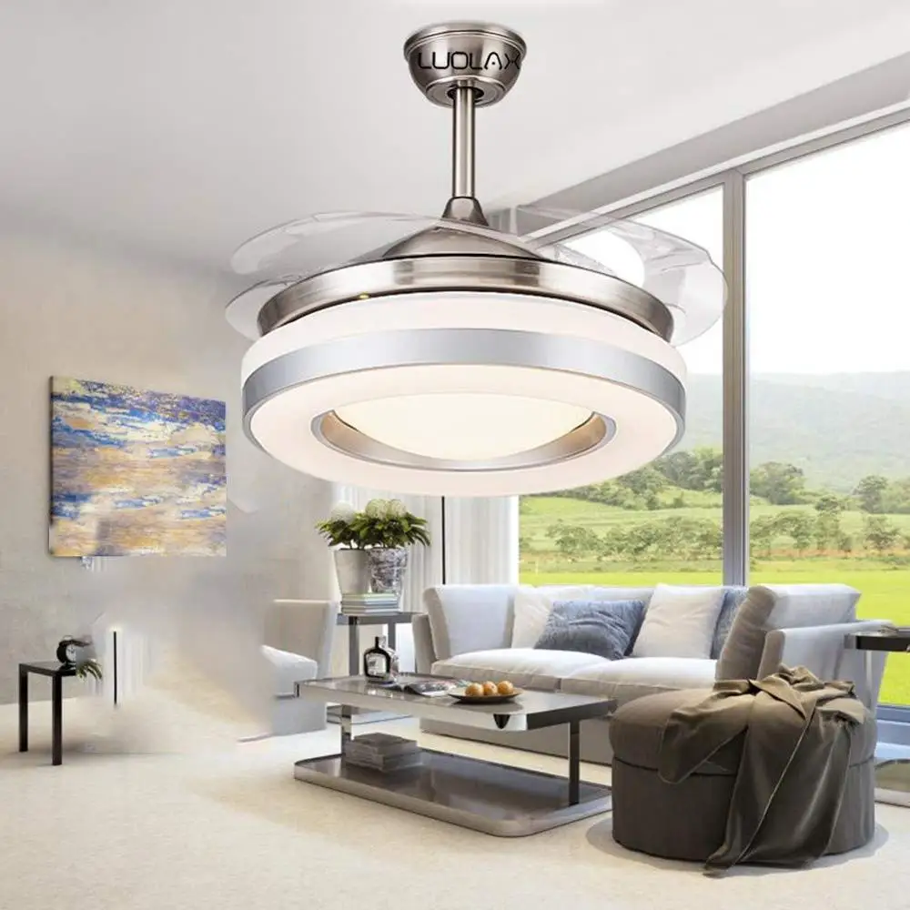 42” Modern Ceiling Light with Fans LED Chandelier Remote Control Retractable Blades 3 Speeds 3 Color Changes Lighting Fixture