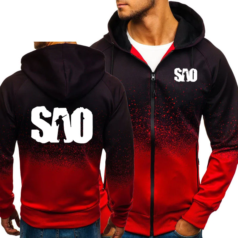 

SAO Sword Art Online Gradient Hoodies Men Harajuku Hip Hop Sweatshirt Fleece Zipper jacket Tracksuit Male Casual Sportswear