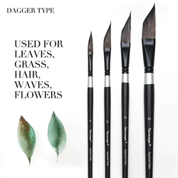 Dainayw Squirrel Hair Watercolor Brush Dagger Type Art Painting Brushes for Leaves, Grass, Hair, Waves, Fowers Drawing