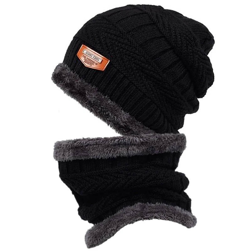 New Coral Fleece Scarf Winter Hat Soft Beanie for Children Warm Breathable Wool Knit Letter Double Layer Cap Gorras Hombre