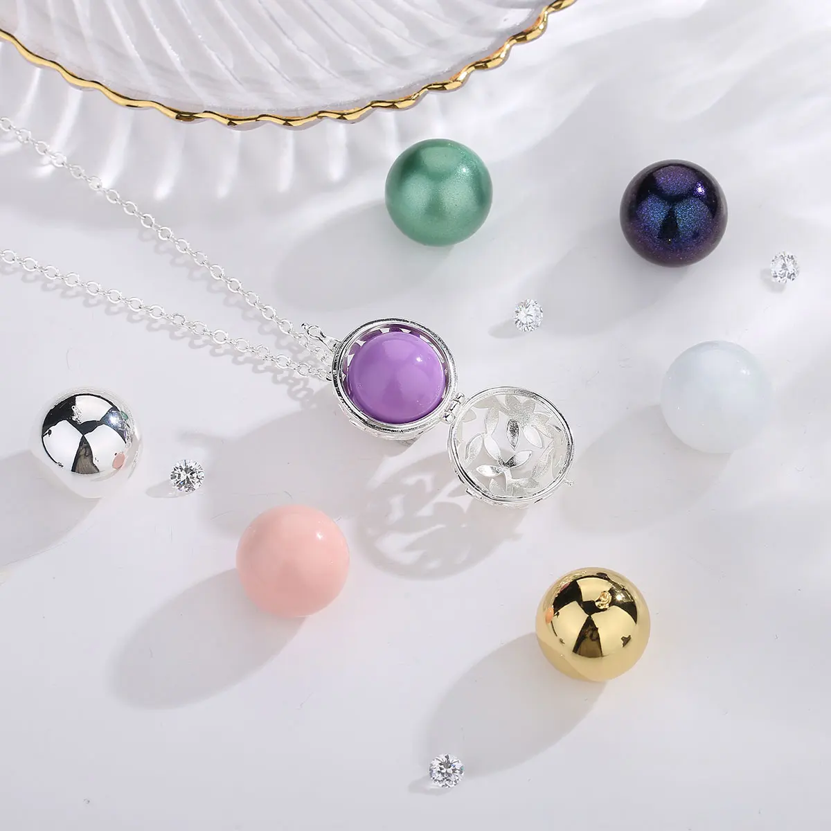 Eudora 18mm Harmony Ball Chime Bell Pendant Tree of Life Leaf Cage Pregnancy Bola Angel Caller Necklace for Baby Women Gift