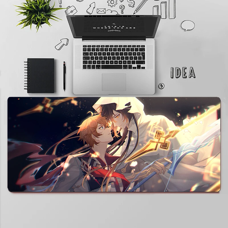 Gaming Mouse Pad Large Mouse Pad Gamer Computer Mouse Mat Genshin Impact Tartaglia Zhongli Mousepad Keyboard Desk Mat Mause Pad