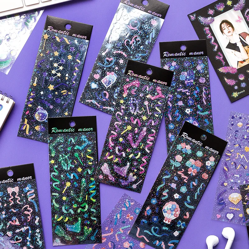 3 Pcs Cute Laser Ribbon Flower Stickers Decoration Scrapbook Photo Album Diary Journal Kawaii Stationery Sticker