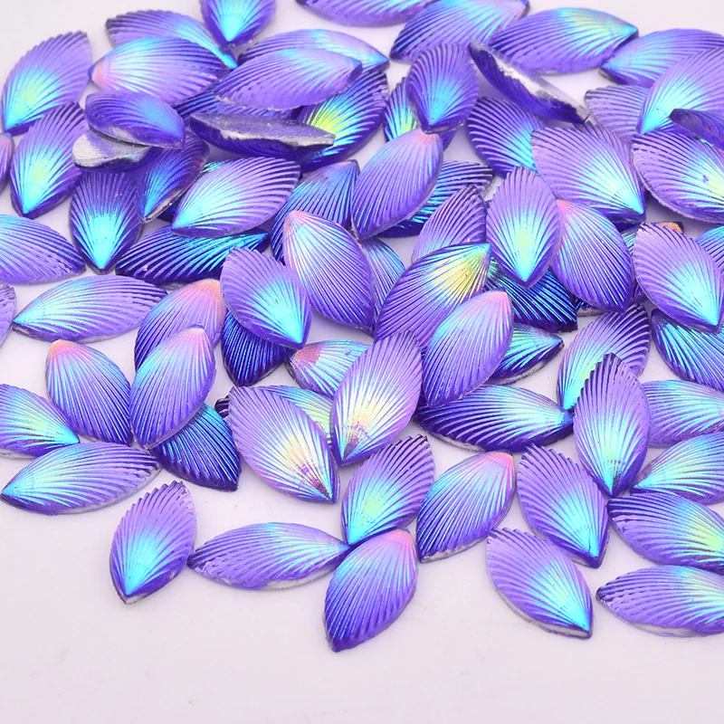 JUNAO 200pcs 7x15mm Glitter Mix Color AB Shell Rhinestone Horse Eye Resin Stones Applique DIY Decoration Crystal Stickers