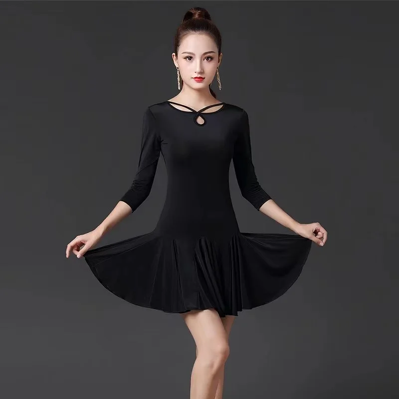 New Black Latin Dance Skirt Woman Practice Dress 2020 Performance Short-sleeve Sexy Latin Dance Skirt Woman Latin Dance Dresses