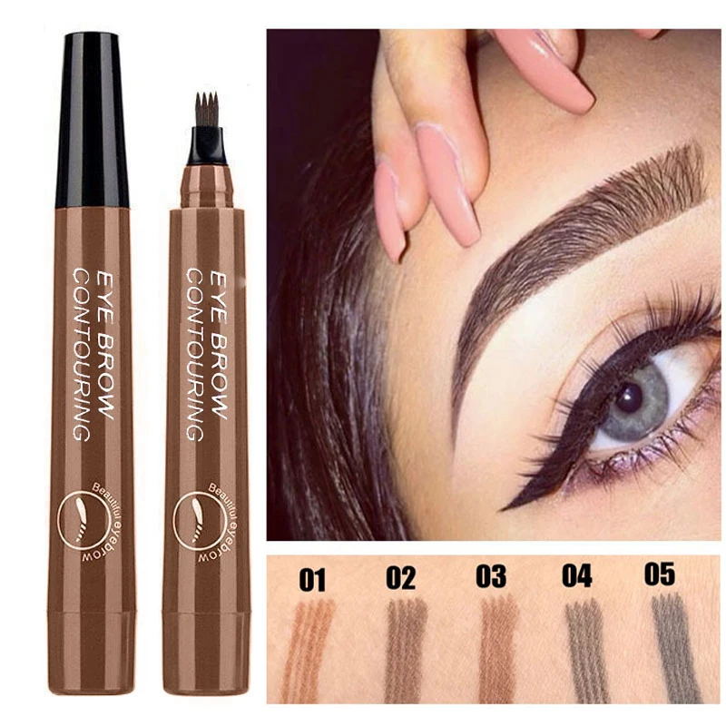 Eyebrow Tattoo Pen, Microblading Eyebrow Pen 4 Points Eyebrown Pen Waterproof & Smudge-Proof Durable Eye Brow Cosmetics Pencil