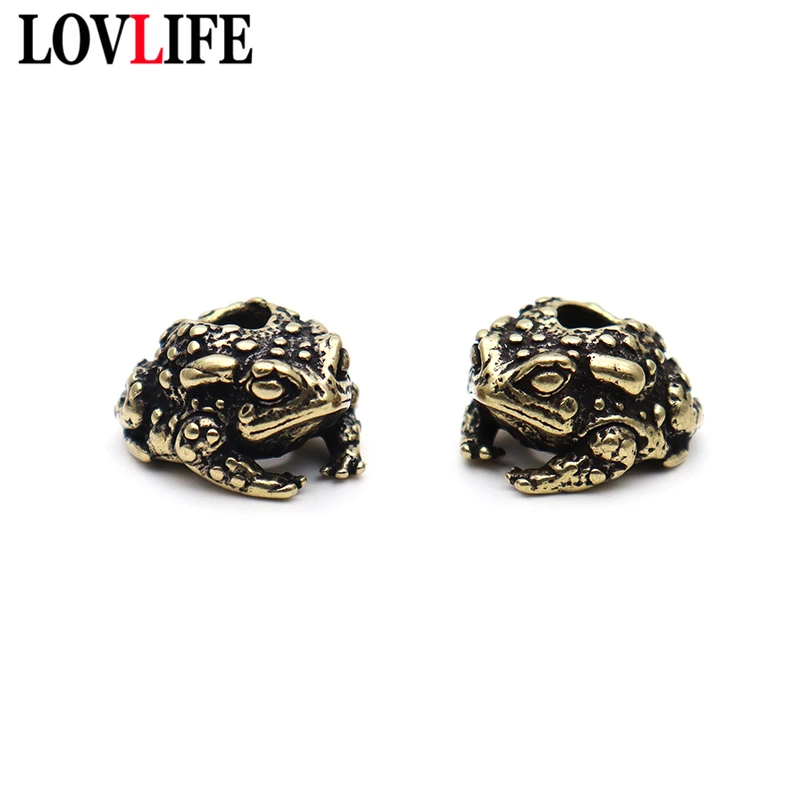 Retro Brass Frog Knife Beads DIY EDC Outdoor Tool Lanyard Hanging Jewelry Accessories Toad Umbrella Rope Keychain Pendants Gifts
