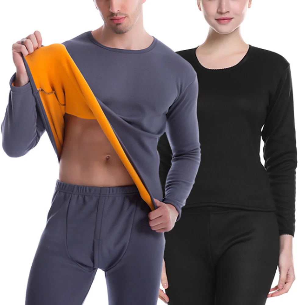 Autumn Winter Casual Couple Indoor Home Soft Warm Underwear Pajama Sets Women Men Long Tops Pants Set Sleepwear