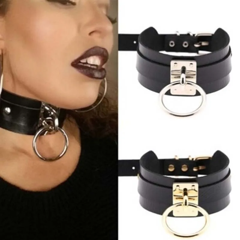 Women Lady Girl Man Goth Sexy PU Leather 1 Ring Bondage Slave Collar Neck Sexy Kawaii Fetish BDSM O Ring Choker image 4