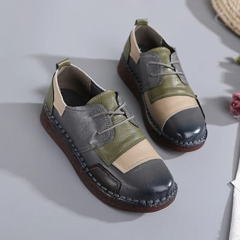 Glglgege 2022 New Women Old Mother Ladies Female Cow Genuine Leather Shoes Flats Loafers Slip On Casual National Style 35-41