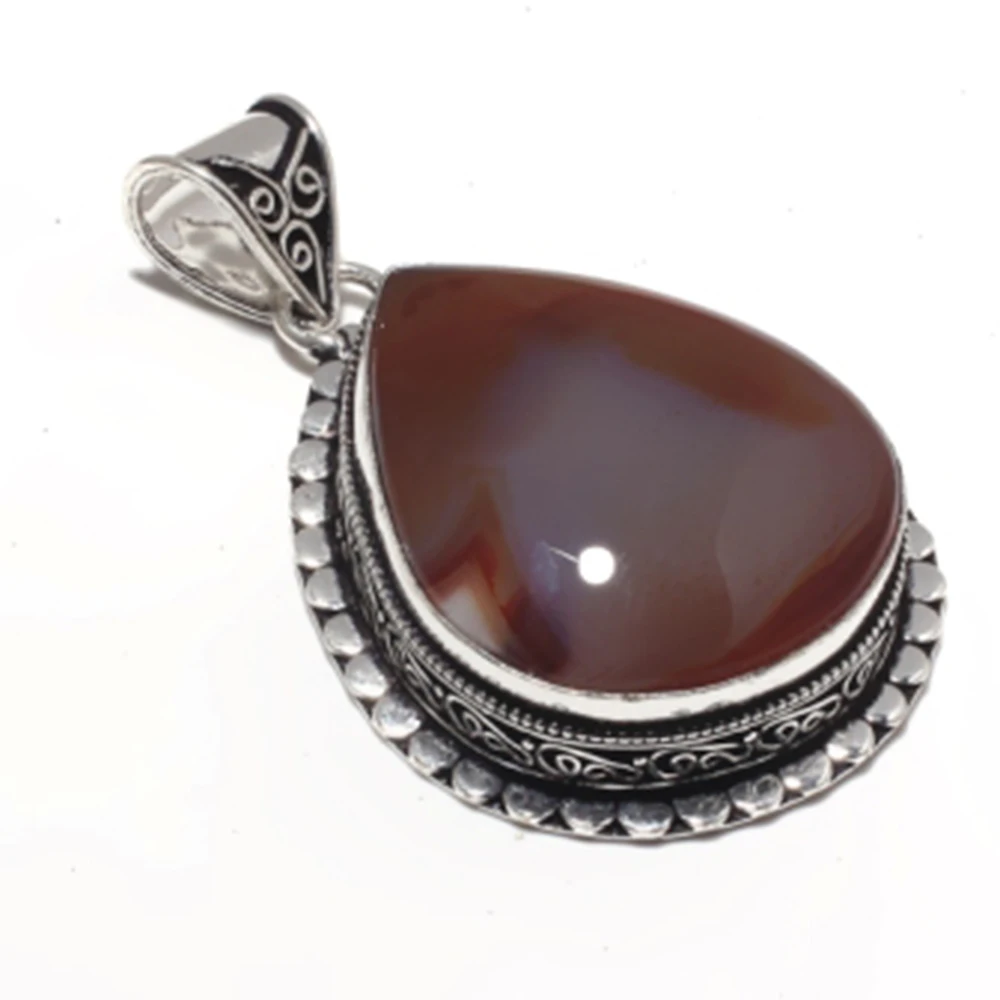 Genuine Botswana Agate Pendant Silver Overlay over Copper Jewelry , Hand made Women Jewelry gift , P9116