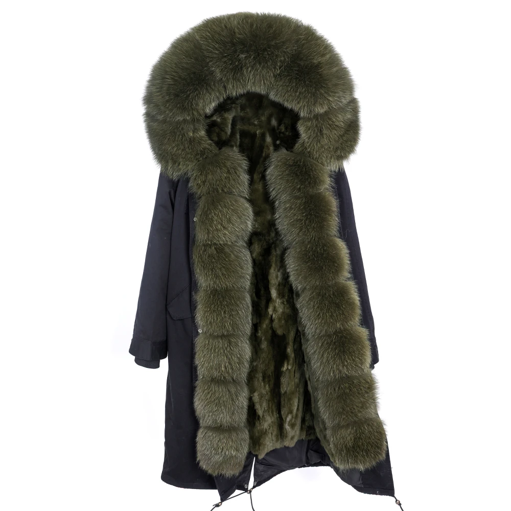 Maomaokong  Winter Women Long Coats Real Fox Fur big fur collar Natural Rabbit fur liner over the knee  plus size parkas winter