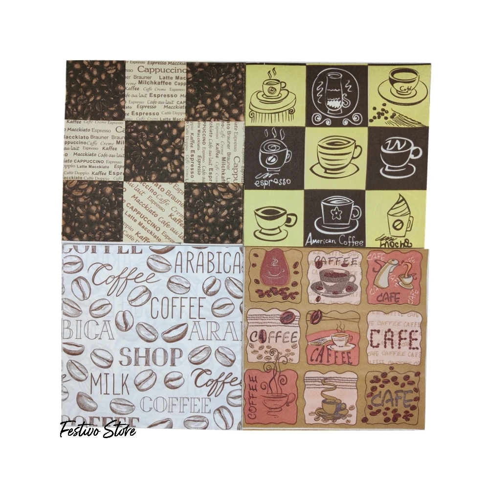 10pcs 33*33cm Coffee Theme Paper Napkins Serviettes Decoupage Decorated for Wedding Party Decoration Virgin Wood Tissues