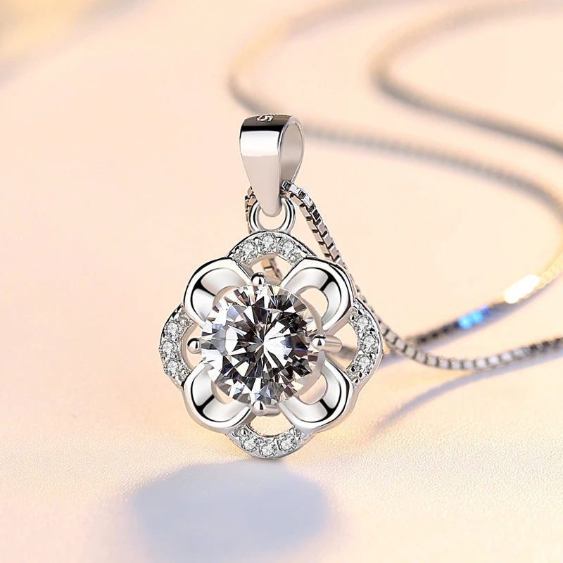 Nowe mody kwiaty na przyjęcie Rhinestone CZ wisiorki Neckalce 925 ze srebra wysokiej próby z cyrkonią Charm naszyjniki kobiety biżuteria prezent ślubny — zdjęcie 4