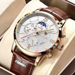 2022 LIGE New Brown Leather Mens Watch Top Brand Fashion Waterproof Watch For Men Sport Date Quartz Wirstwatch Relogio Masculino