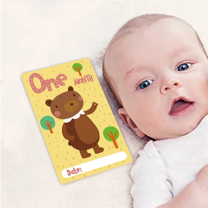 Tarjeta de papel conmemorativa mensual para niños recién nacidos, accesorios para fotos, 12 unidades