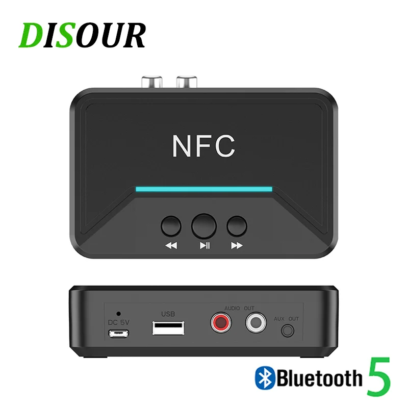 

DISOUR 5.0 Bluetooth Receiver Smart NFC A2DP RCA AUX 3.5MM Jack Wireless Adapter Suppotr USB Play For CAR Home Speaker Headphone