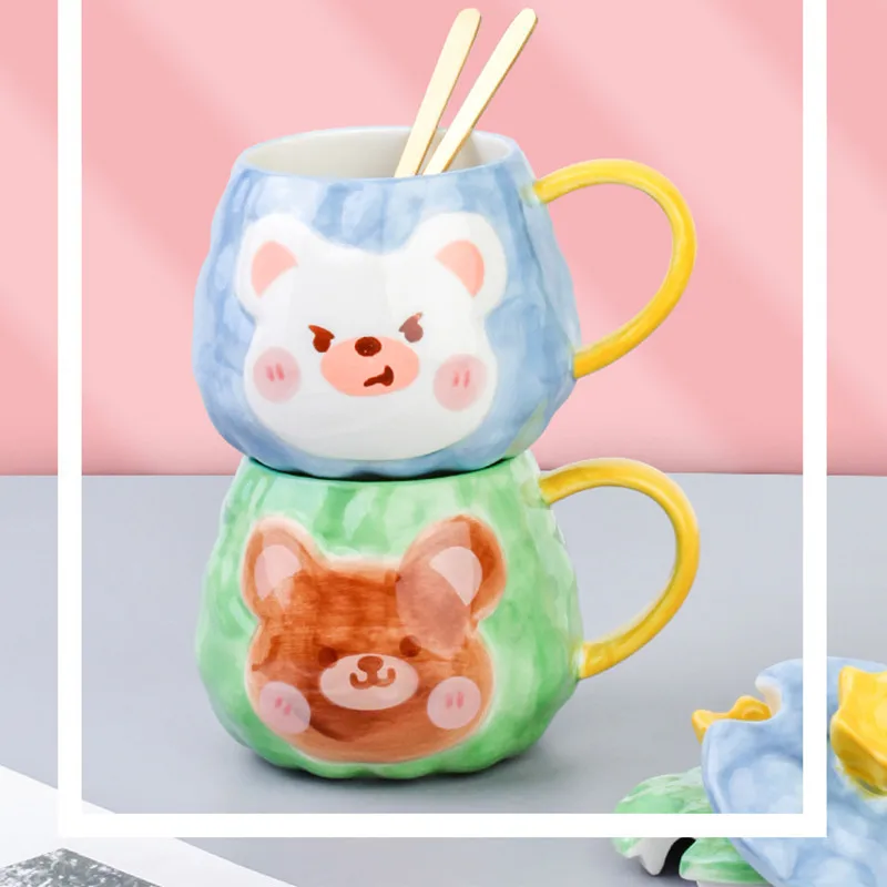 

Ceramic Coffee Cup Cartoon Bear with Lid Spoon380Ml Juice Milk Cup Home Office Drink Unique Gift Home Decoration Christmas Gifts