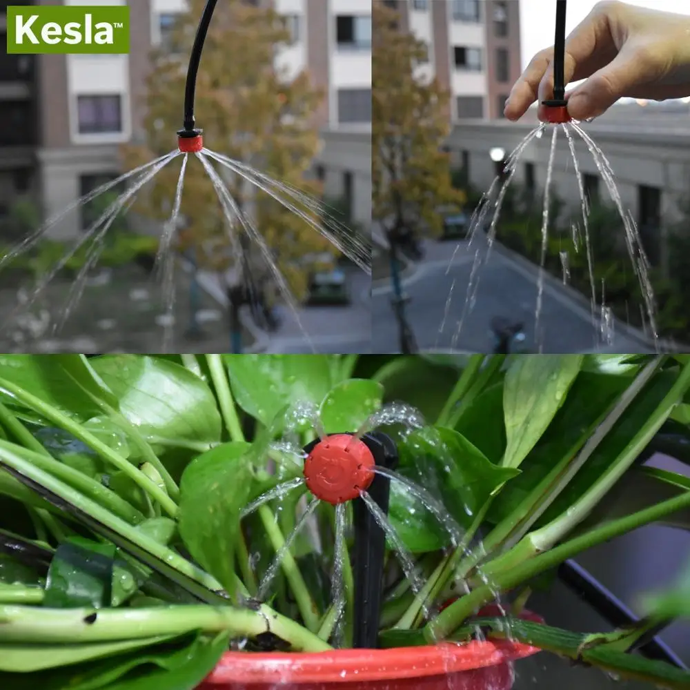 KESLA 5M-30M Garden Greenhouse Drip Irrigation System Watering Kit w 1/4\'\' PVC Hose Misting Nozzle Sprinkler Dripper Tee Adaptor
