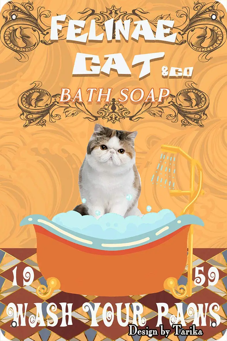 

Felinae Cat &Co. Bath Soap Wash Your Paws Cat's Bathroom Vintage Plaque Poster Tin Sign Wall Decor HangingMetal Decoration 12 x