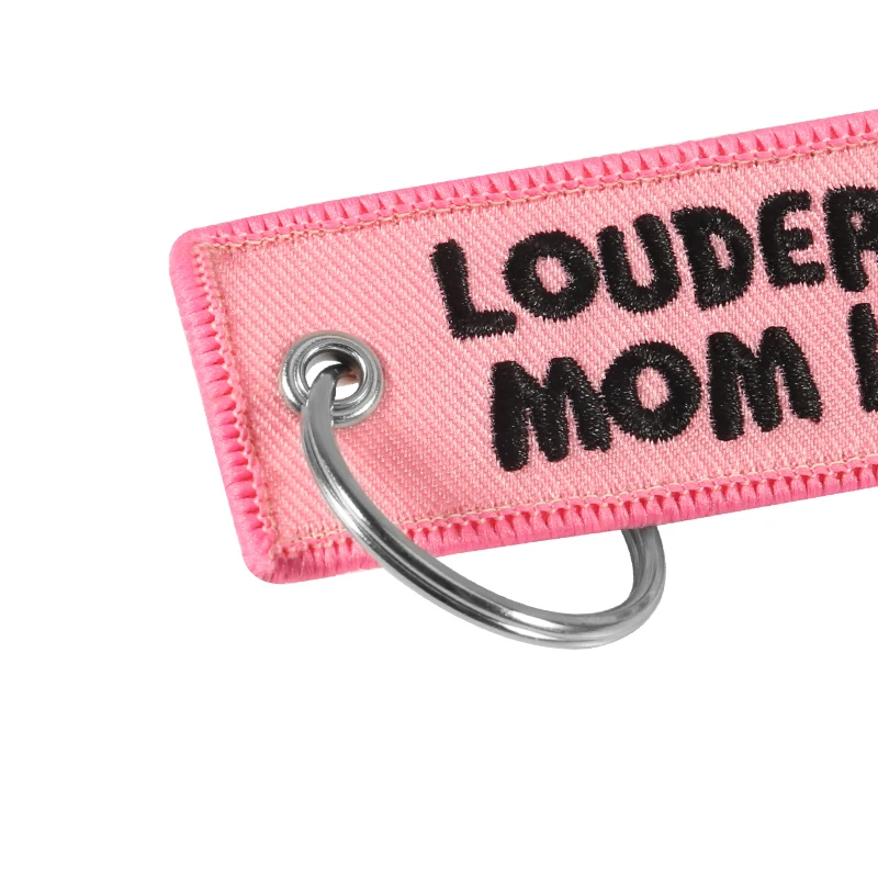 5PCS Car Motorcycle Keychain Letter Embroidery Pink Pendant LOUDER THAN YOUR MOM LAST NIGHT Key Ring Gifts For Christmas