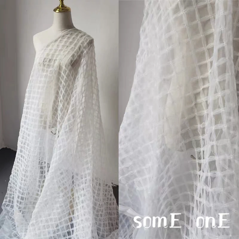 New Checkered Mesh Tulle Fabric White Clarity DIY Patchwork Decor Skirts Gown Dress Clothes Designer Fabric