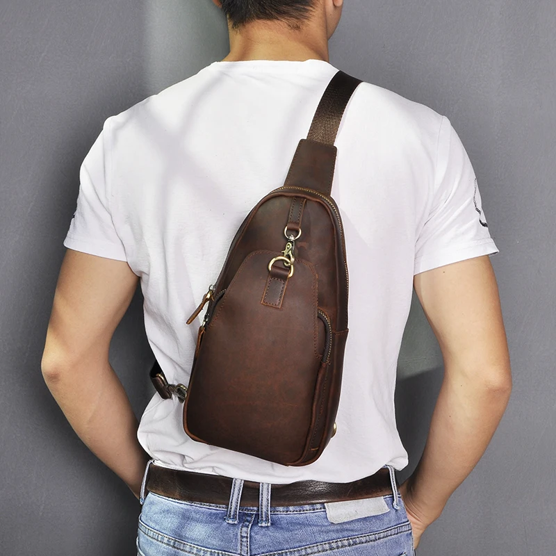 Men Crazy Horse Leather Casual Fashion Chest Sling Bag 8\