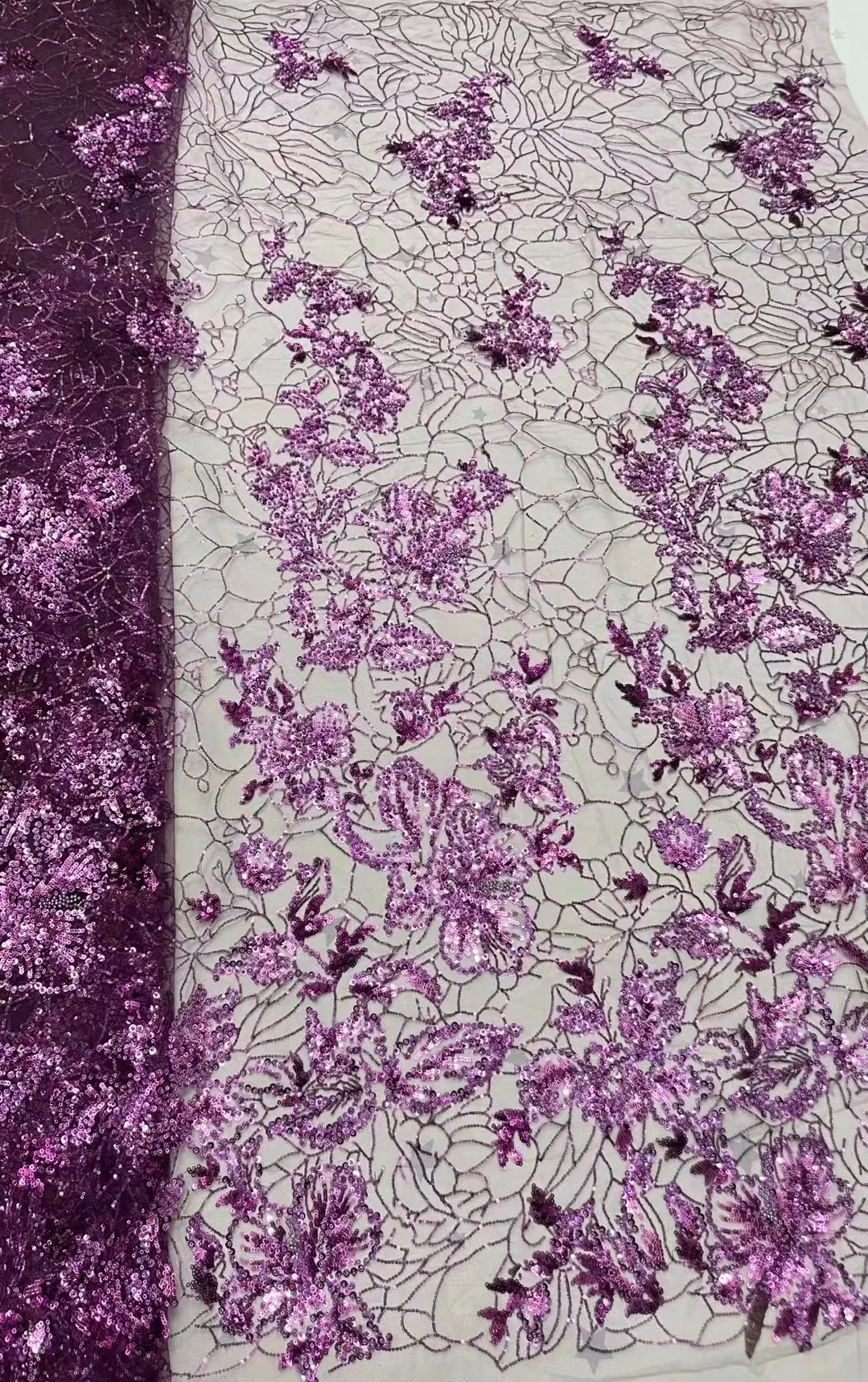 Purple no. 1 Tulle Wedding Elegant London African Sequin Couture  Embroidery Lace Fabric for Occasion /Sawing  Bridal Dress