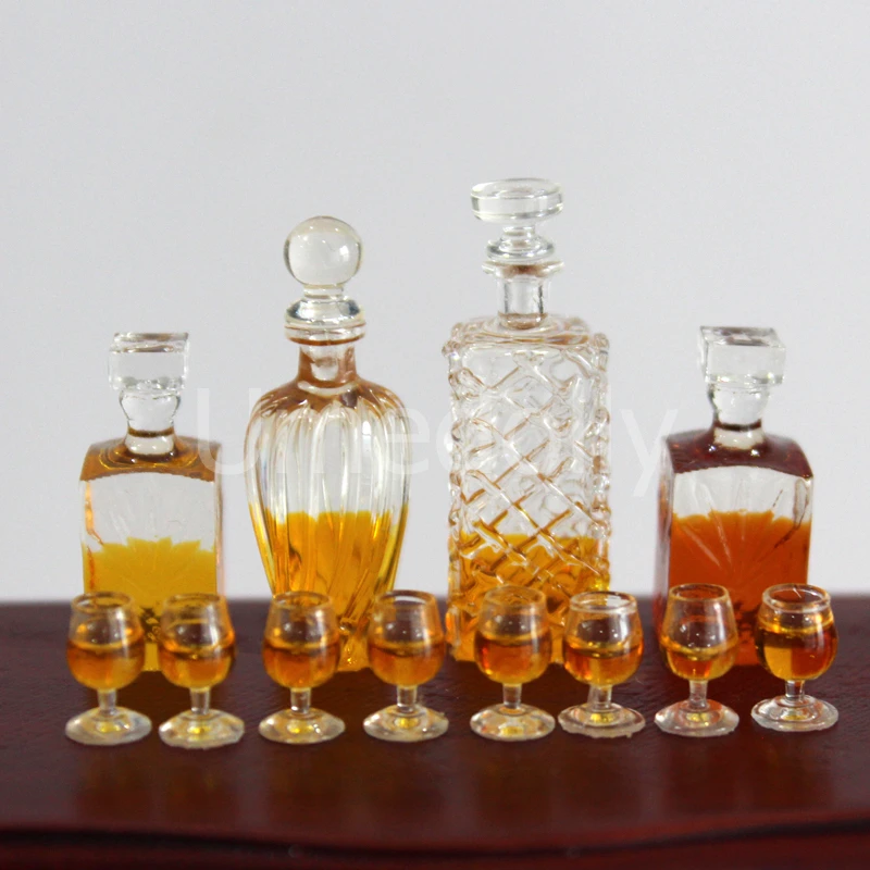 1/12 مصغرة دمية Decanters مع 2 كوب زجاجة نبيذ صغيرة التظاهر اللعب OB11 دمية اكسسوارات لعبة المطبخ #1
