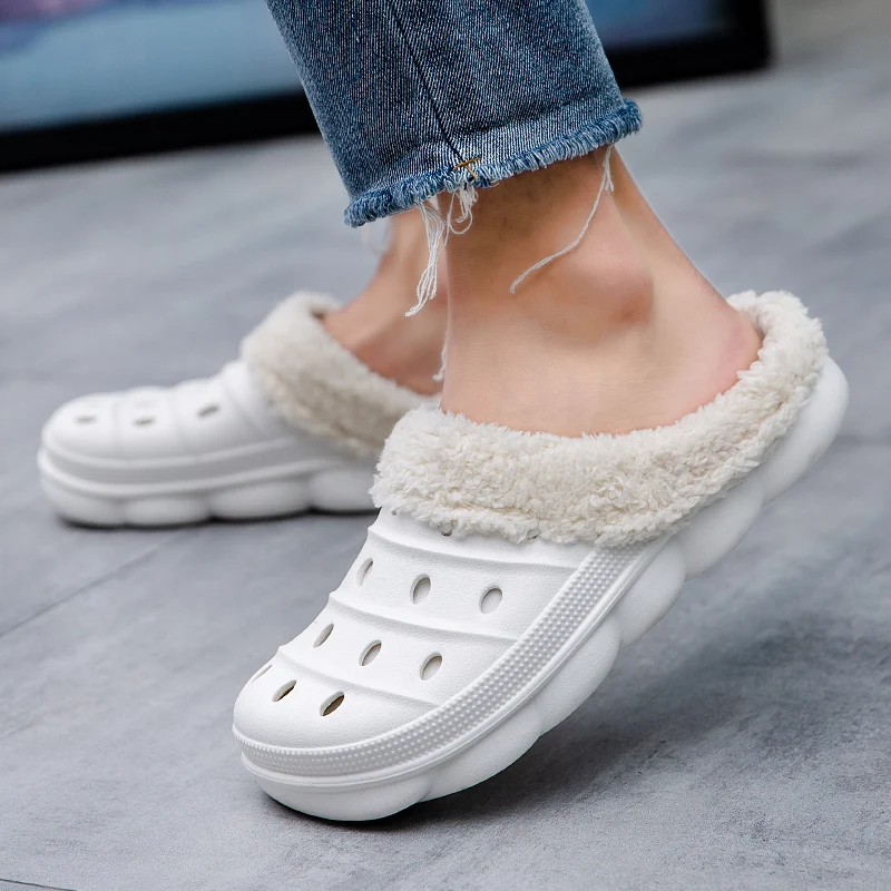 Winter Men Women Slippers Warm Furry Slippers Unisex Concise Indoor Home Cotton Shoes Men Casual Fluff Slides Plush Fur Clogs 45