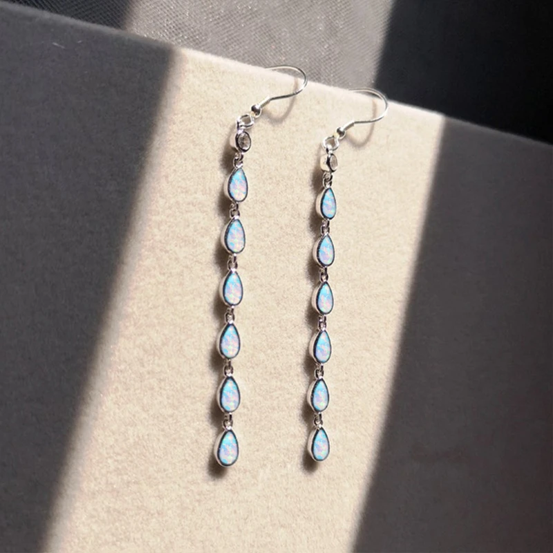 Fashion Women's Long Pendientes Teardrop Earrings Bohemian Fire Opal Dangle Earrings For Women Wedding Accessories Jewelry Gift