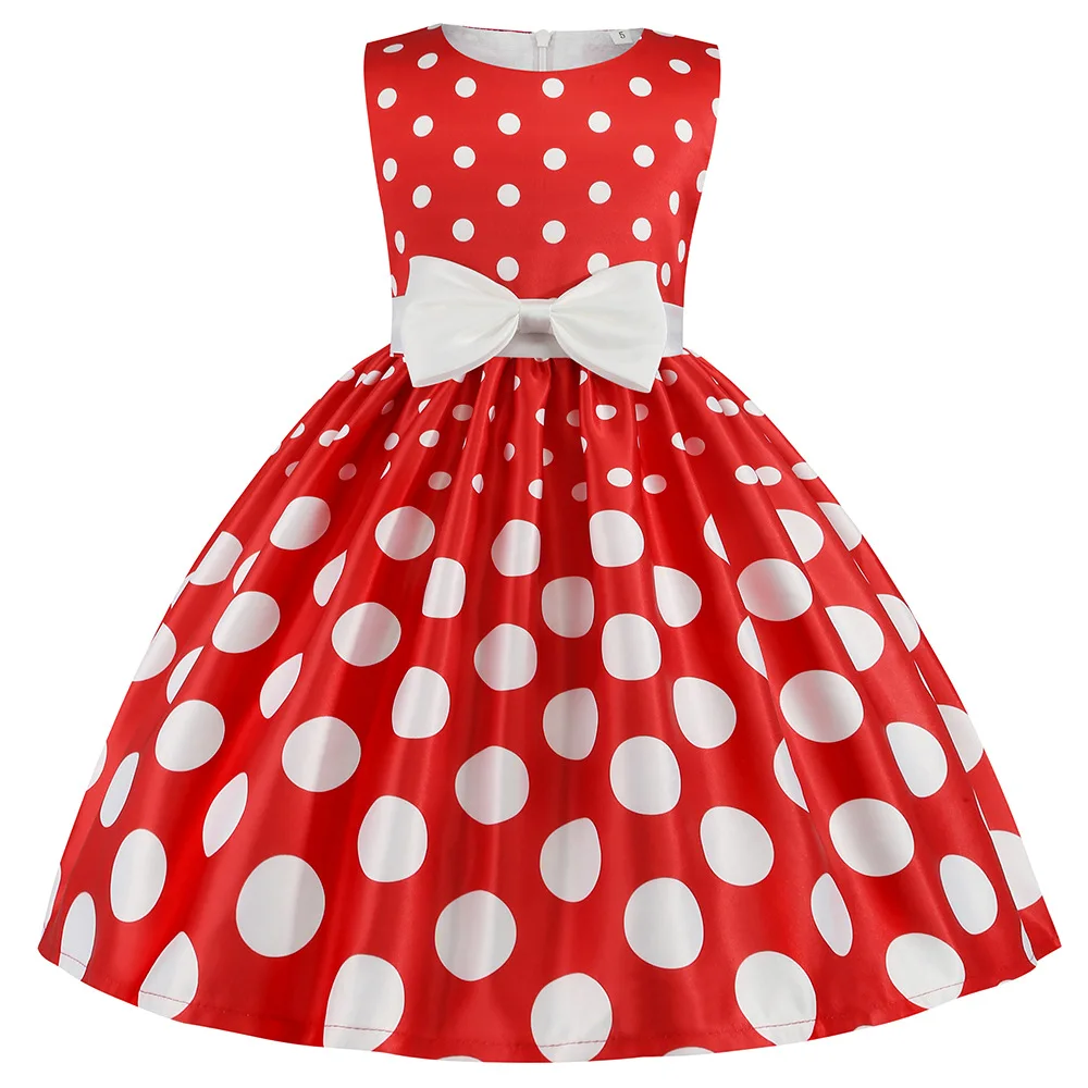 Hot Sale Christmas Super Flower girls dresses for party and wedding Dot print Princess Kids Dress Fashion Children\'s Clothing