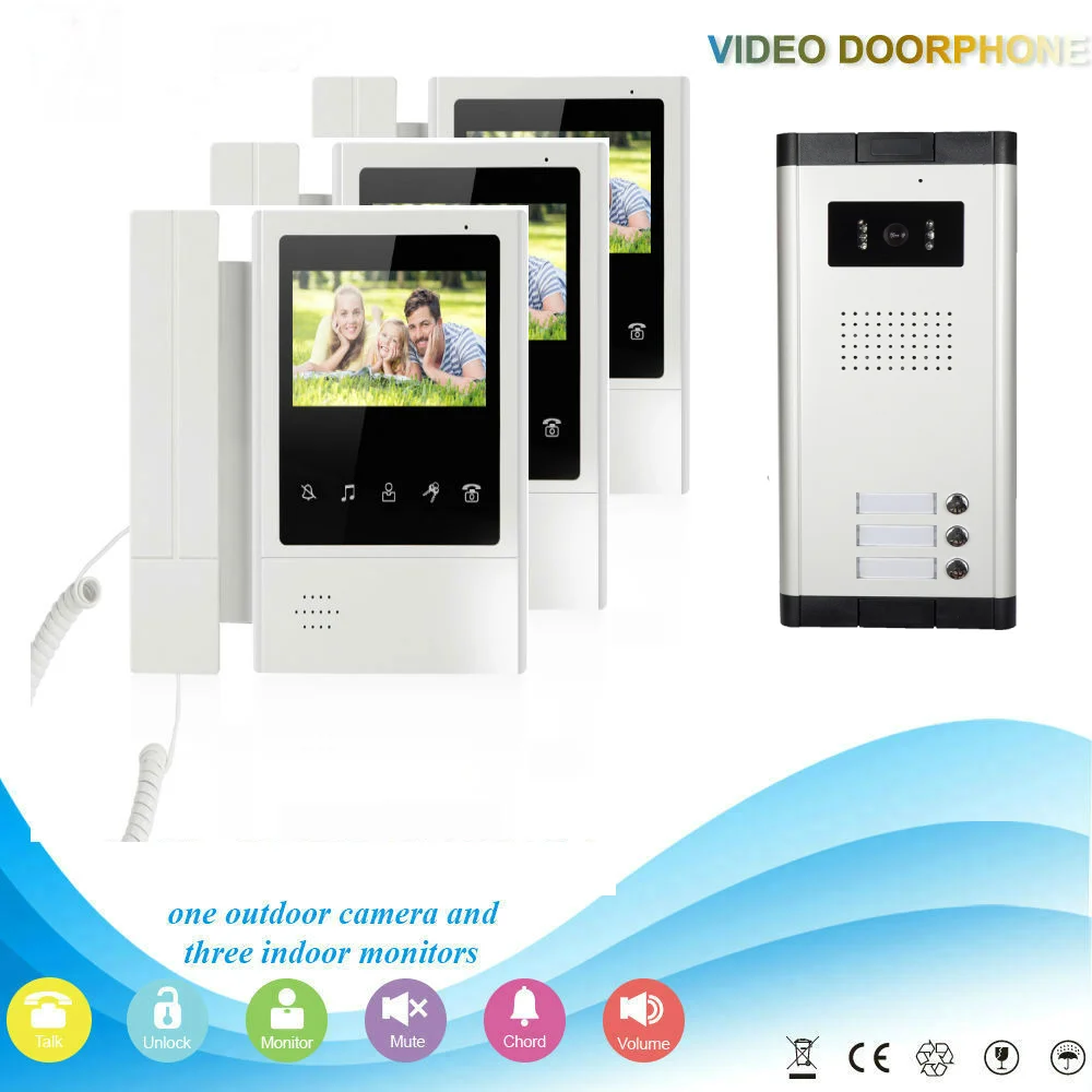 SmartYIBA Video Door Phone 3/4/5/6/8/10 Multi Units Apartments Color Monitor Doorbell Home Video Intercom