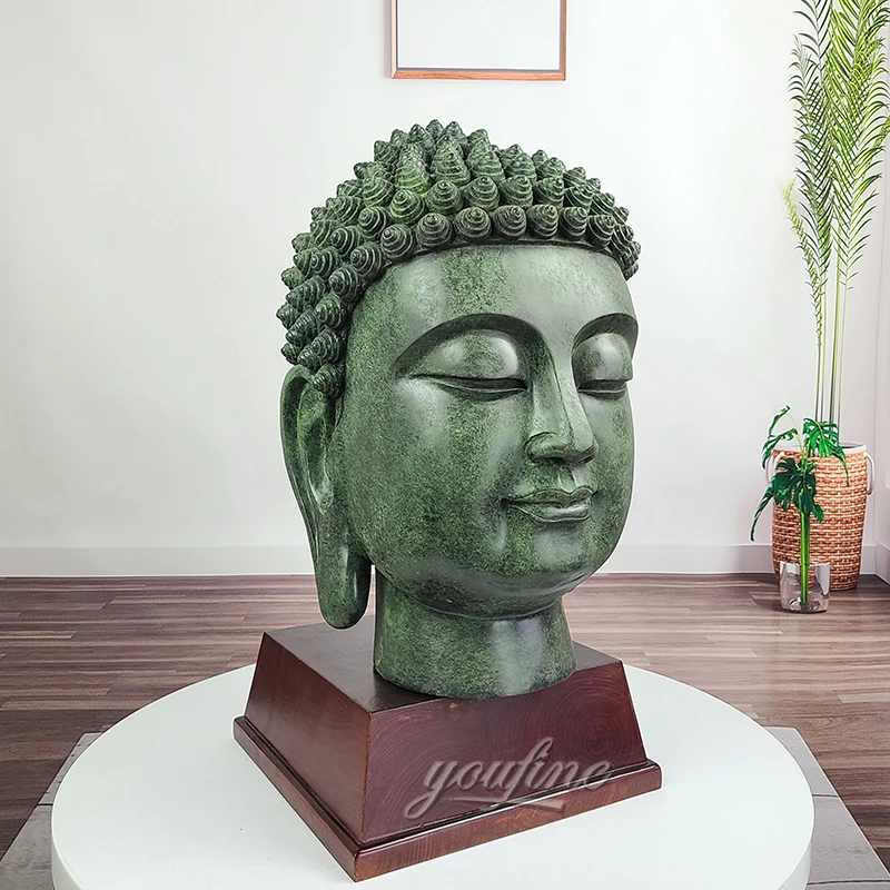 17.5 Inch Bronze Buddha Head Statue Bronze Buddhist Sculpture Religious Bronze Finish Statue Bust Figurine Garden Home Decor