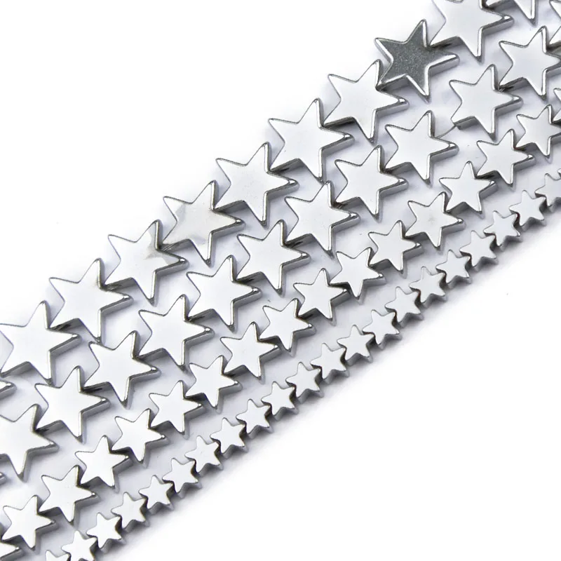 Silver Color Five-Pointed Star Hematite Natural Stone 4/6/8/10mm White Golds Spacer Loose Beads For Jewelry Making Diy Bracelet