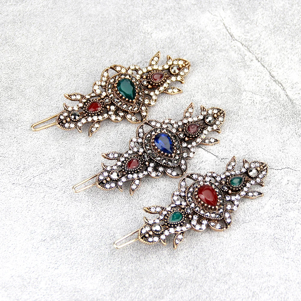 Sunspicems Vintage Turkish Hairclip Hairpin Hairware Jewelry Retro Gold Color Arabic Turkey Women Hairprip Party Bijoux Gift