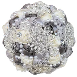 WifeLai-A 1Piece Elegant Custom Ivory Bridal Wedding Bouquets Stunning Pearls Beaded Crystal Brooch Stitch Wedding Bouquets W230