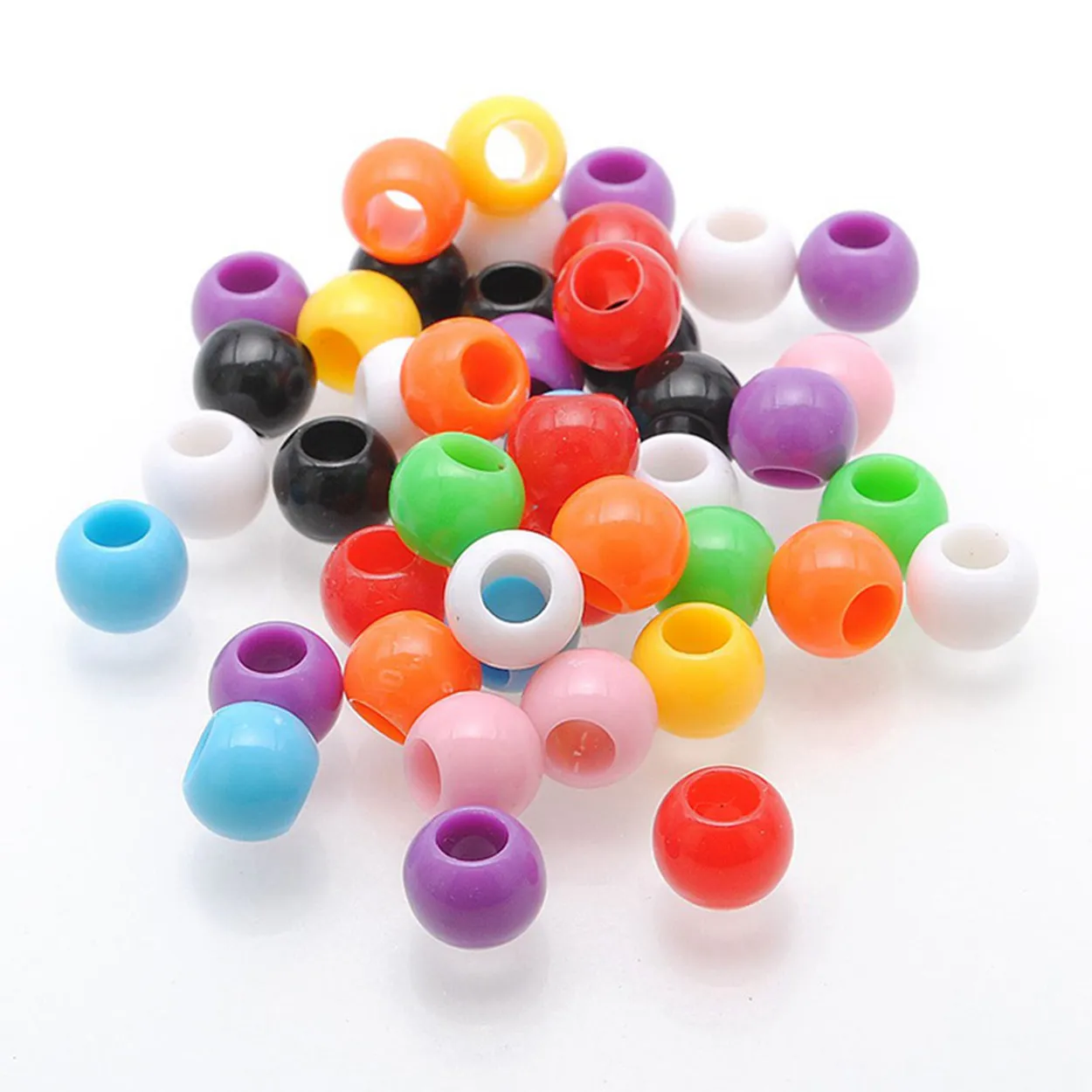 50pcs Round Opaque Acrylic Plastic Loose Big Hole Beads 10mm For Jewelry Making DIY Crafts Findings