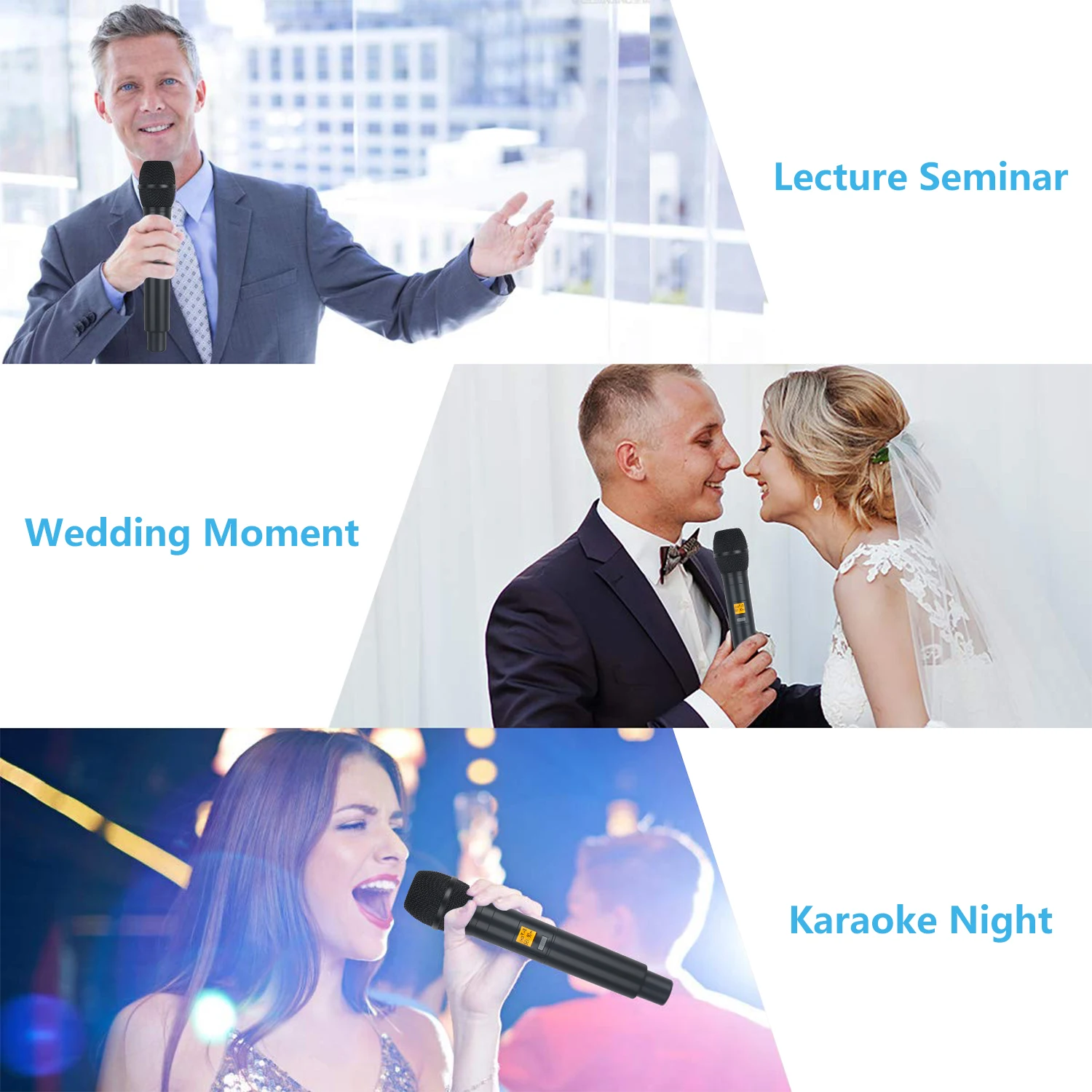 XTUGA A-400 Metal Material 4-Channel UHF Wireless Microphone System with 2 BodyPack and 2 Handheld for Stage Church Family Party