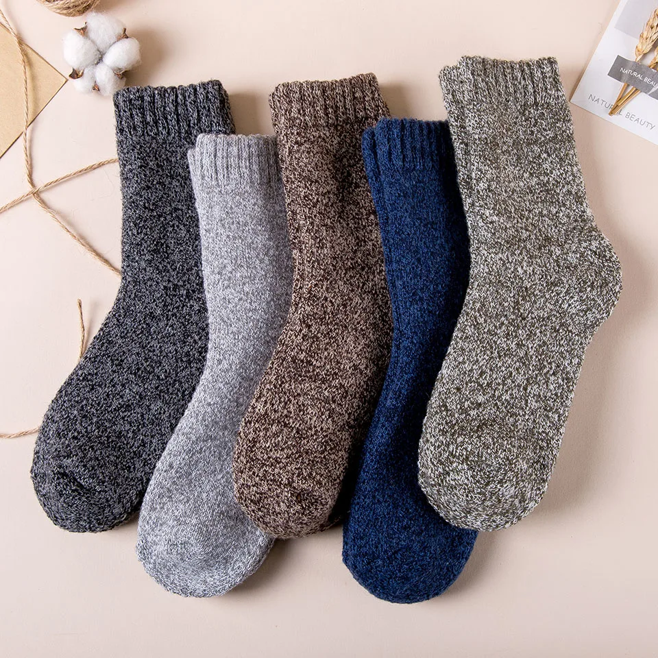 Winter Men\'s Merino Wool Socks Super Thick Warm High Quality Harajuku Retro Snow Casual Antifreeze Socks 5 Pair